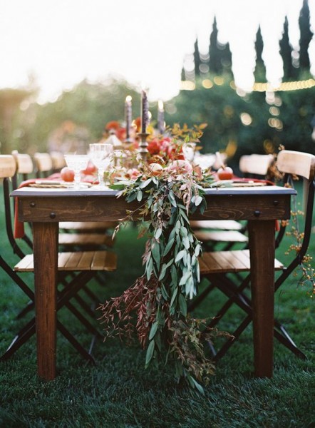Outdoor harvest fall weding table scape