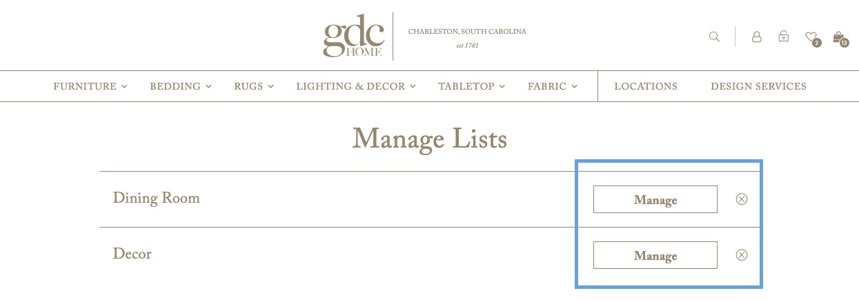 Manage List Screenshot
